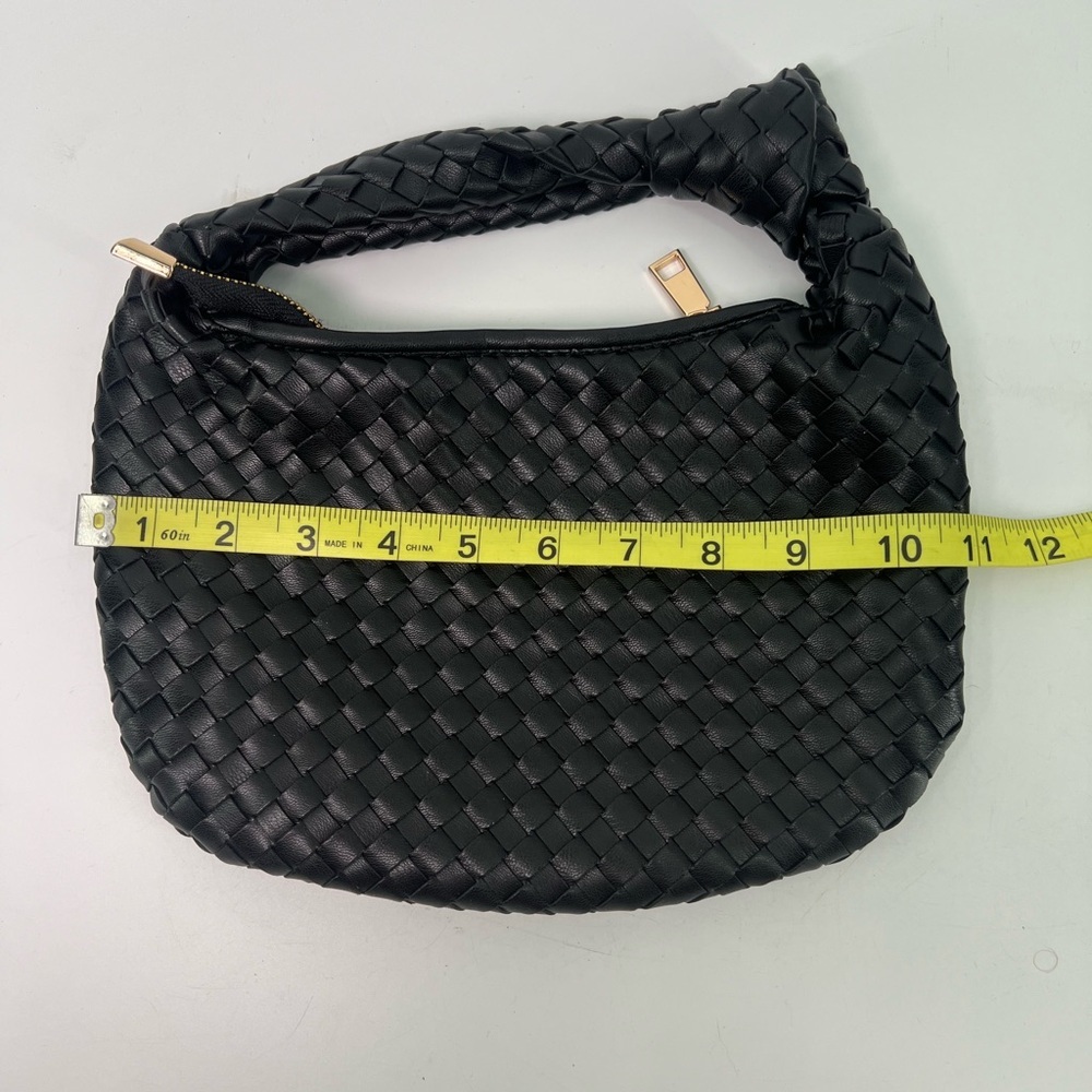 Melie Bianco Black Drew Small Woven Hobo Bag With Knot and Zipper - Picture 8 of 10